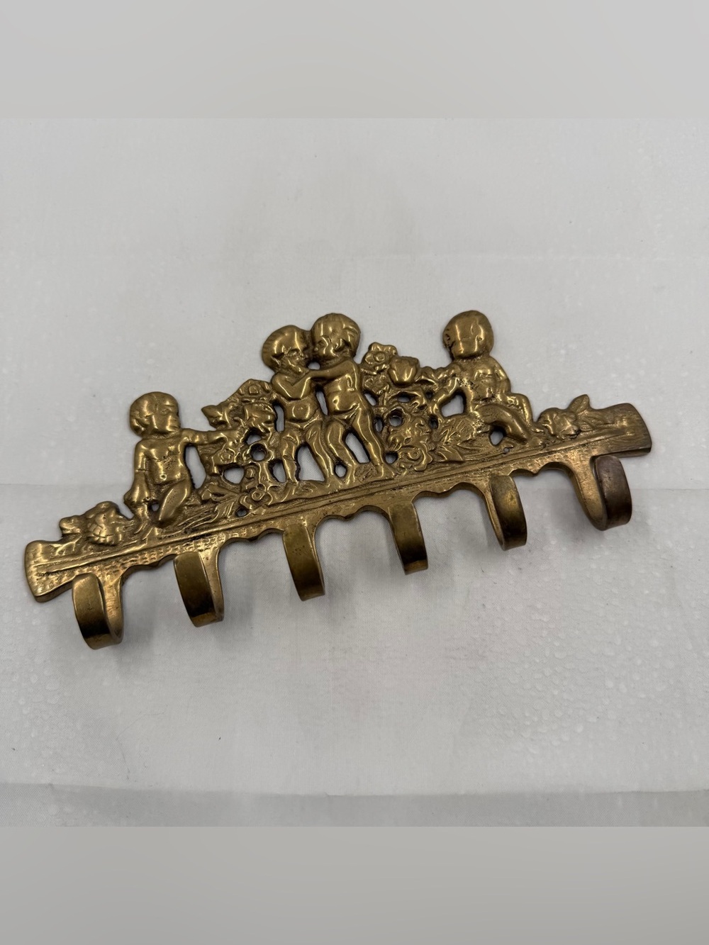 Vintage Solid Brass Cherub and Floral Key Holder